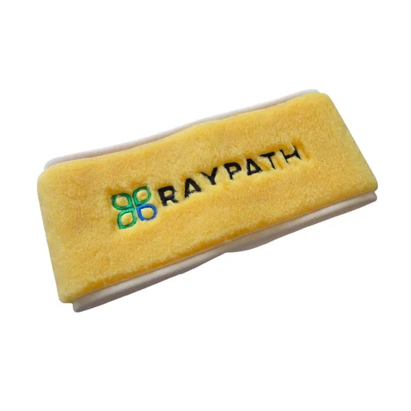 Złożony żółty Czyścik do mycia pleców Raypath z logo na białym tle
