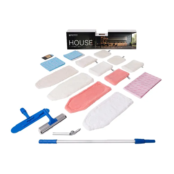 House Cleaning Set MAX R Raypath z poduszkami, rękawicami, Sunbeam, różowym ręcznikiem SPORT i systemem do podłóg oraz okien