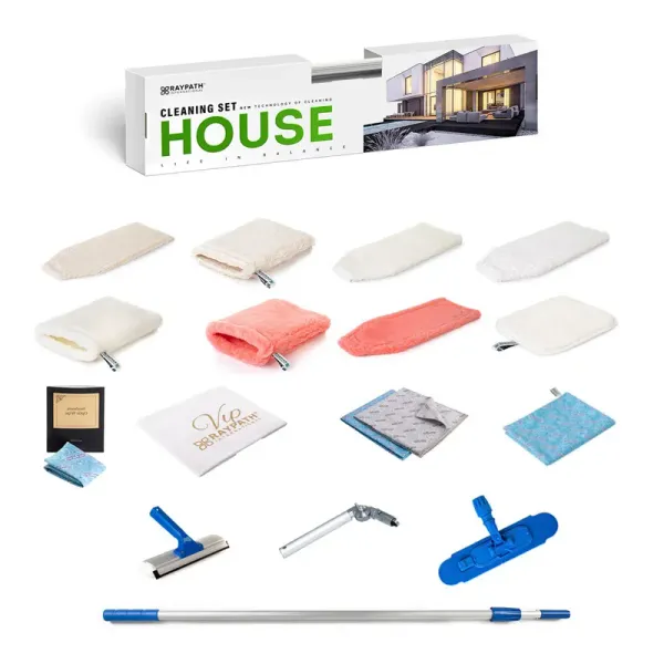 Elementy House Cleaning Set MAX W Raypath z opakowaniem, ręcznikiem SPORT i systemem do podłóg oraz okien