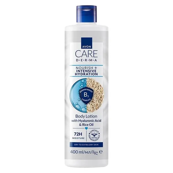 Intensywnie nawilżający balsam do ciała z kwasem hialuronowym i olejem ryżowym Avon Care 400 ml
