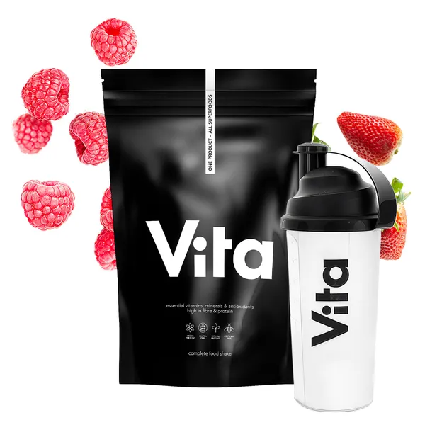 VITA SHAKE truskawka i malina Raypath — opakowanie 600 g z shakerem