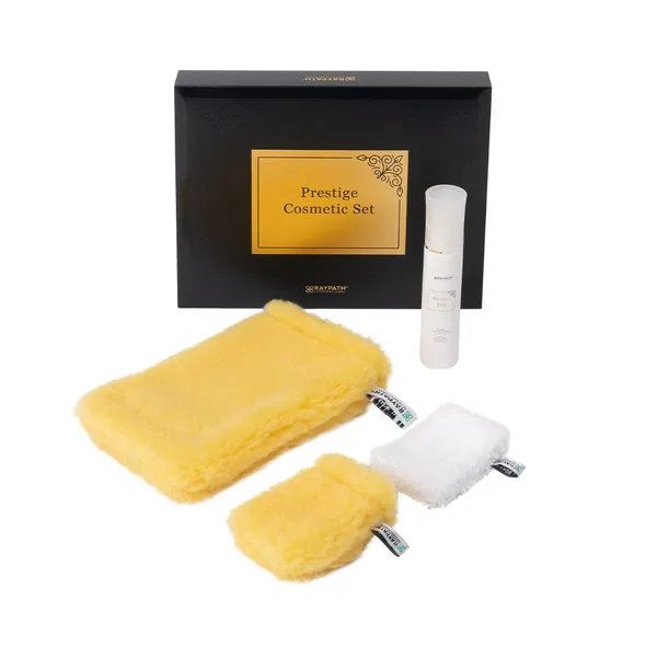 Zestaw Kosmetyczny Raypath z Golden Ray, Body Cleaner, Face Cleaner i Face Glove przy czarnym pudełku